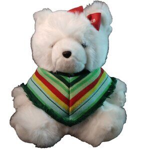 2005 Marshal Fields Mrs Santa 15" White Teddy Bear Plush Poncho Christmas VTG